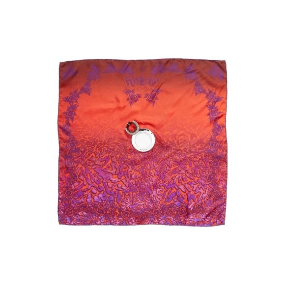 GIVENCHY Logo Eyelet Silk Twill Scarf In Red 26x27 with ring - Picture 3 of 16